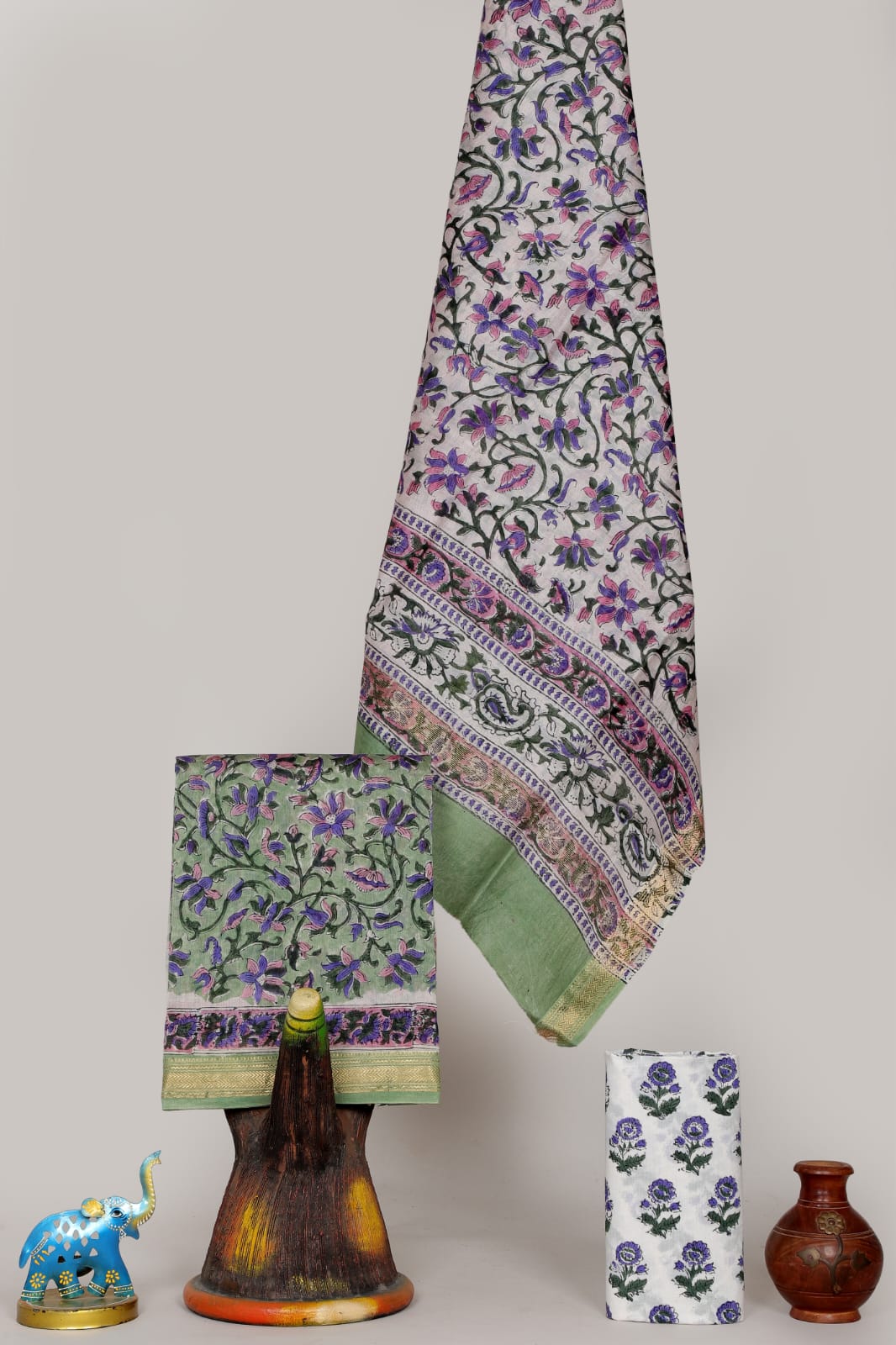 Premium Hand Block Printed Maheshwari Silk Suit(VMSS01)