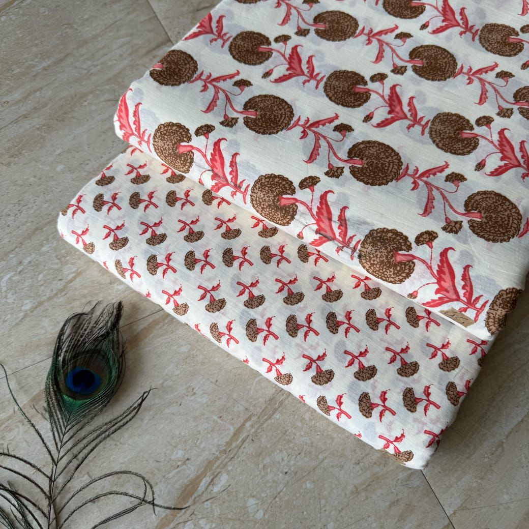 Elegant Hand Block Printed Cotton Top And Bottom Suit Sets