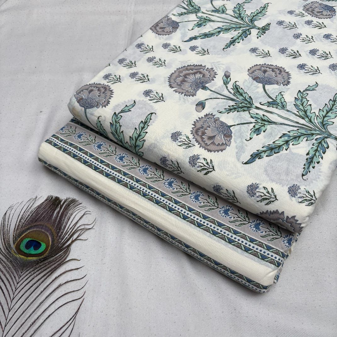 Elegant Hand Block Printed Cotton Top And Bottom Suit Sets