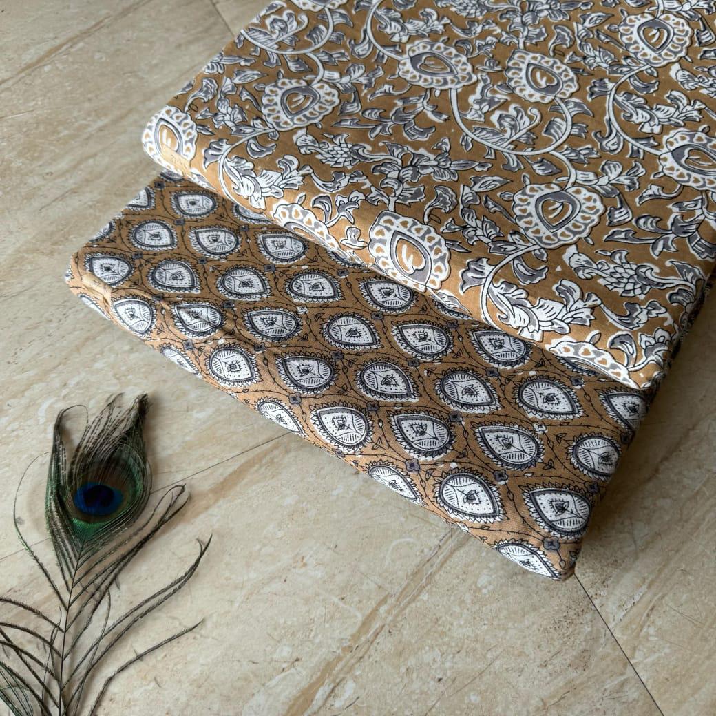 Elegant Hand Block Printed Cotton Top And Bottom Suit Sets