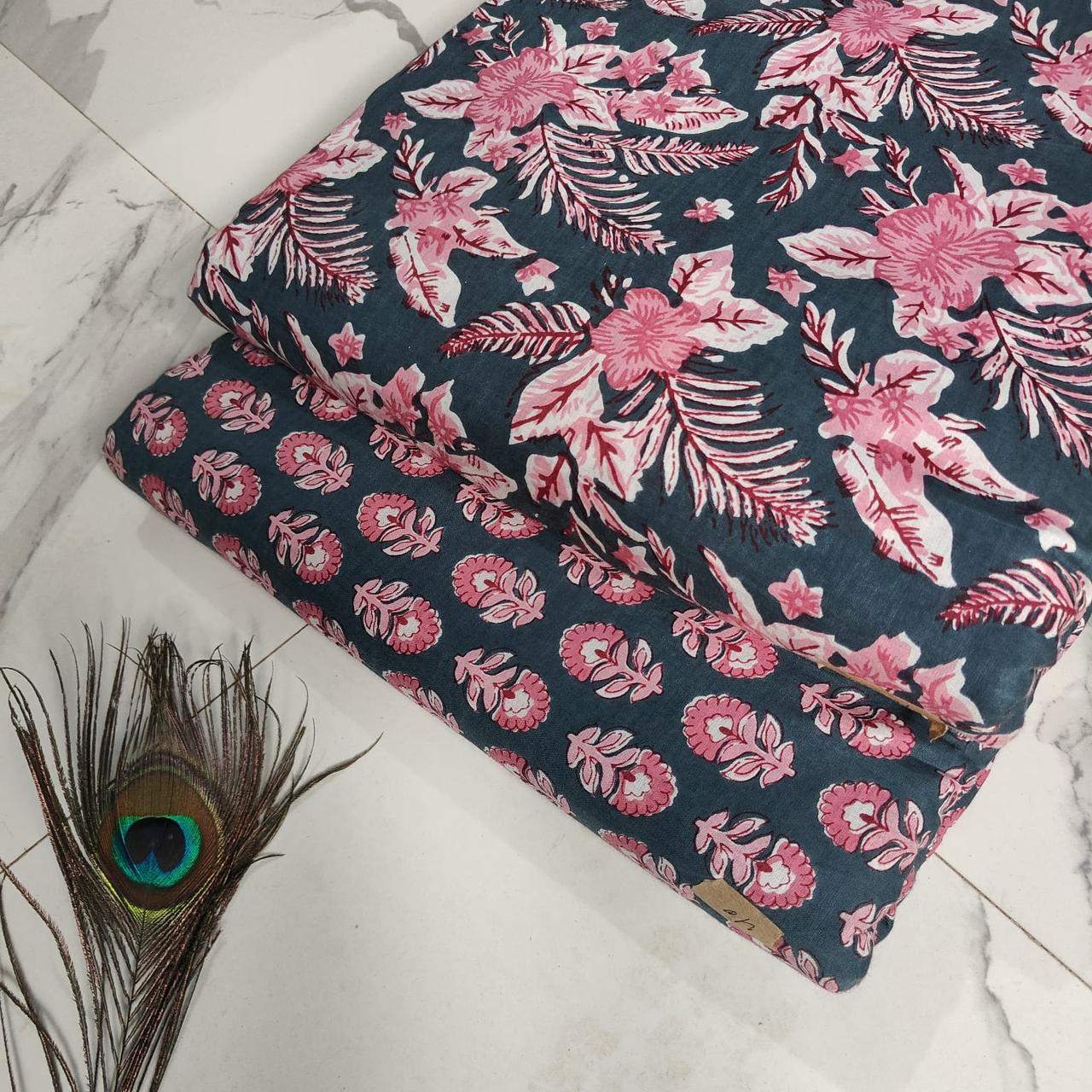 Elegant Hand Block Printed Cotton Top And Bottom Suit Sets