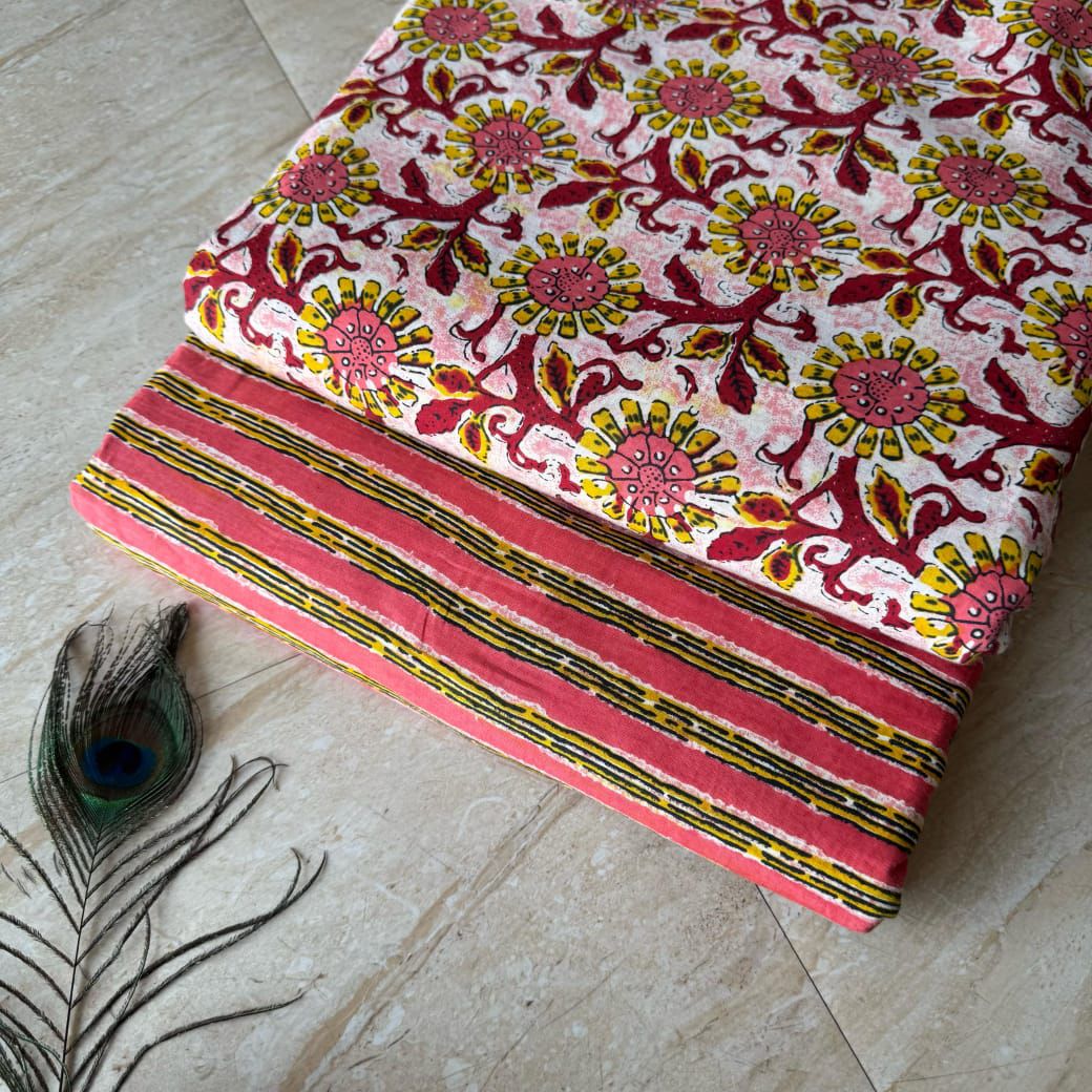 Elegant Hand Block Printed Cotton Top And Bottom Suit Sets