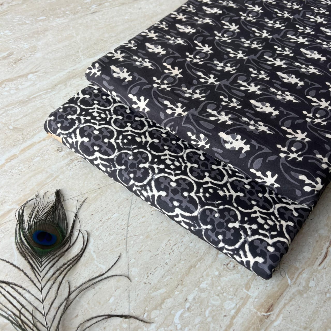 Elegant Hand Block Printed Cotton Top And Bottom Suit Sets(VKTB31)