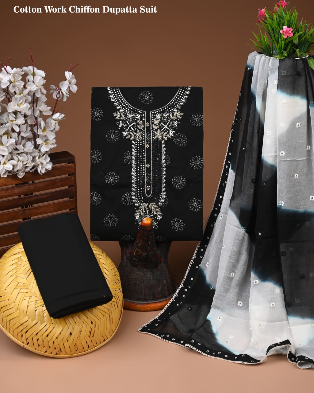 PREMIUM GOTA PATTI COTTON SUIT SET WITH CHIFFON DUPATTA