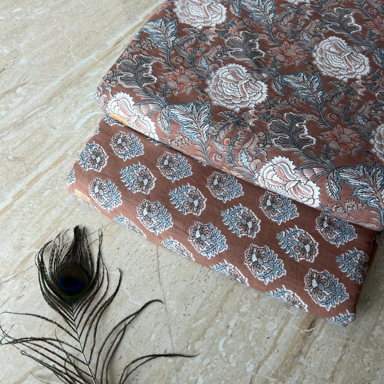 Elegant Hand Block Printed Cotton Top And Bottom Suit Sets(VKTB33)