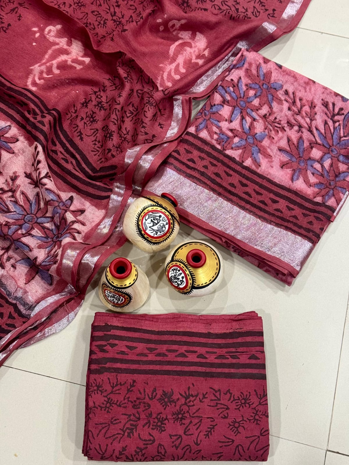 Exclusive Hand Block Linen Suit With Linen Dupatta(VkLS12)