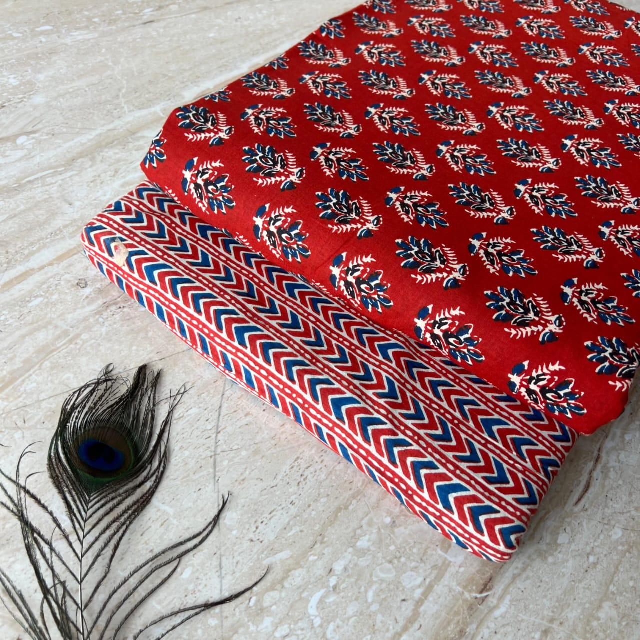 Elegant Hand Block Printed Cotton Top And Bottom Suit Sets(VKTB34)