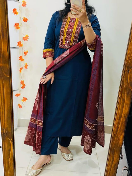 Beautiful pure cotton kurti pant dupatta set