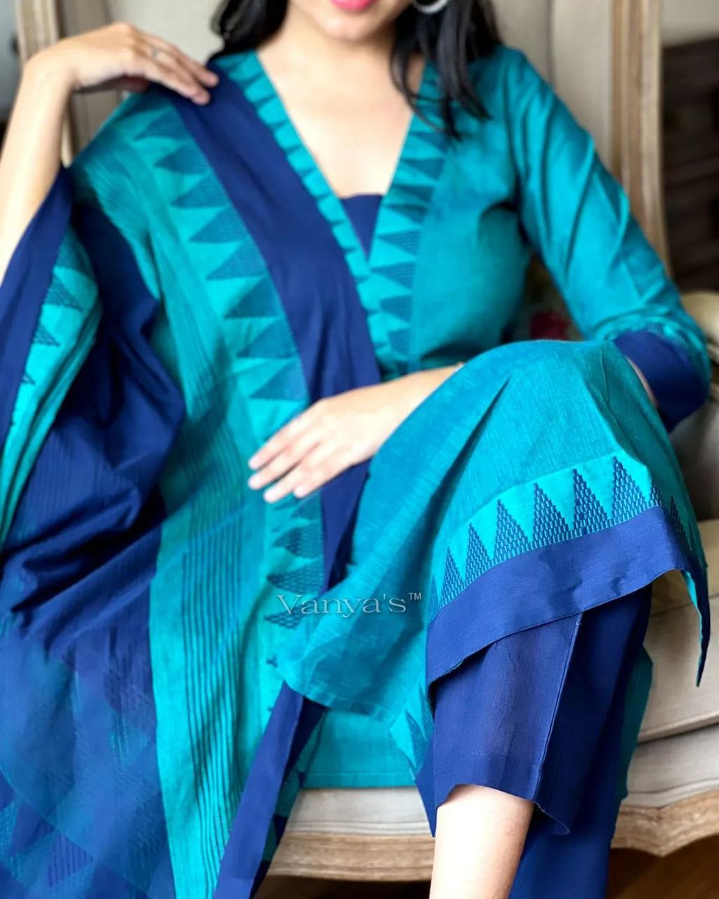 Premium quality
You will be so much in love with this south handloom outfit for combinations of self golden thread handloom south cotton kurta and south cotton pant paired with south cotton duppata golden