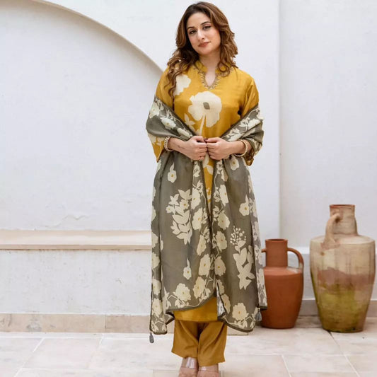 Beautiful pure cotton kurti pant dupatta set