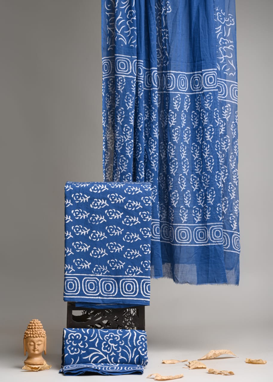 Exclusive Hand Block Cotton Suit With Cotton Dupatta(VKCOT61)