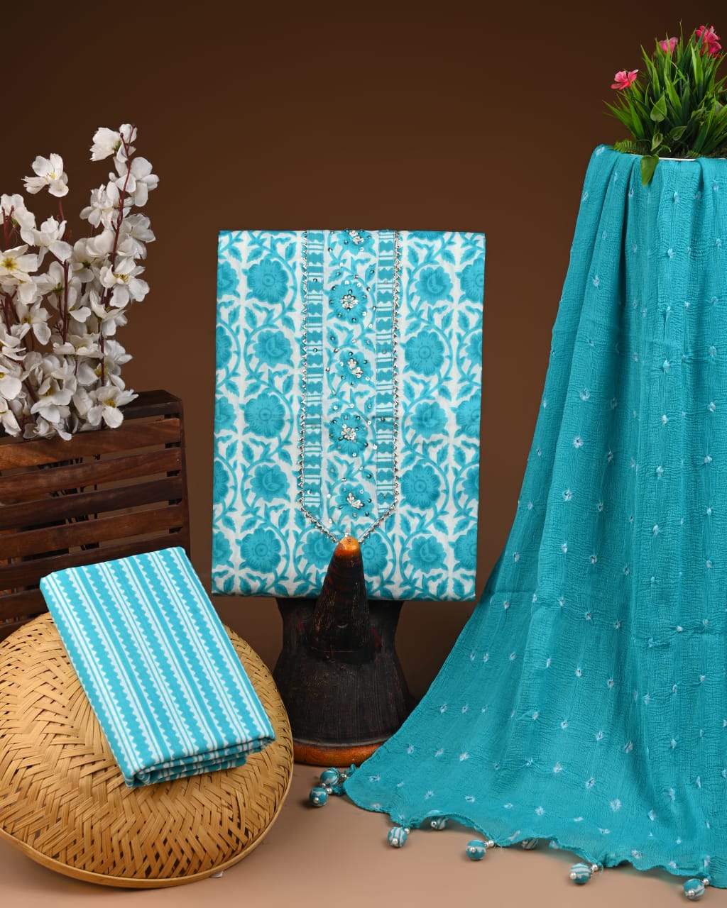 PREMIUM GOTA PATTI COTTON SUIT SET WITH CHIFFON DUPATTA