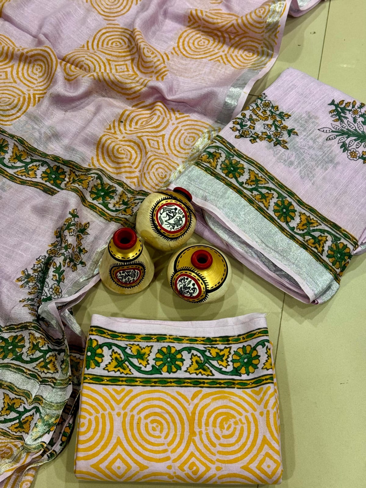 Exclusive Hand Block Linen Suit With Linen Dupatta(VkLS81)