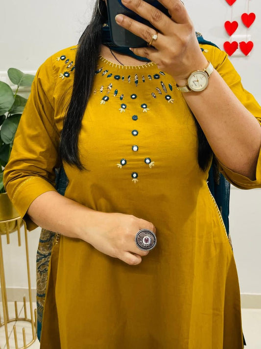 Beautiful pure cotton kurti pant dupatta set