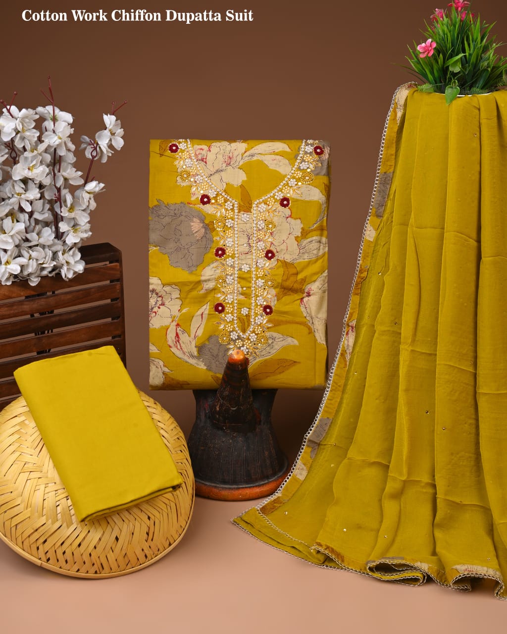 PREMIUM GOTA PATTI COTTON SUIT SET WITH CHIFFON DUPATTA