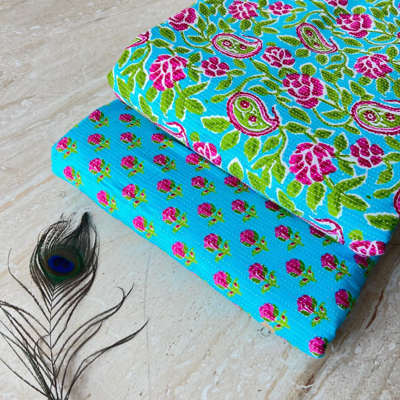 Elegant Hand Block Printed Cotton Top And Bottom Suit Sets(VKTB19)