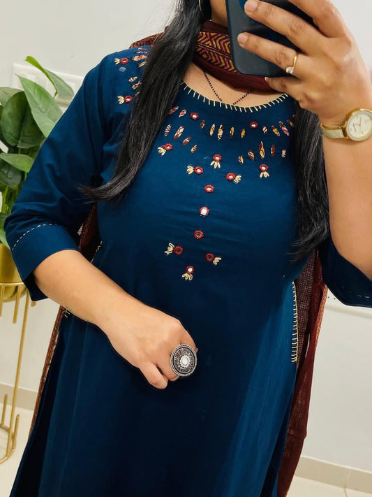 Beautiful pure cotton kurti pant dupatta set