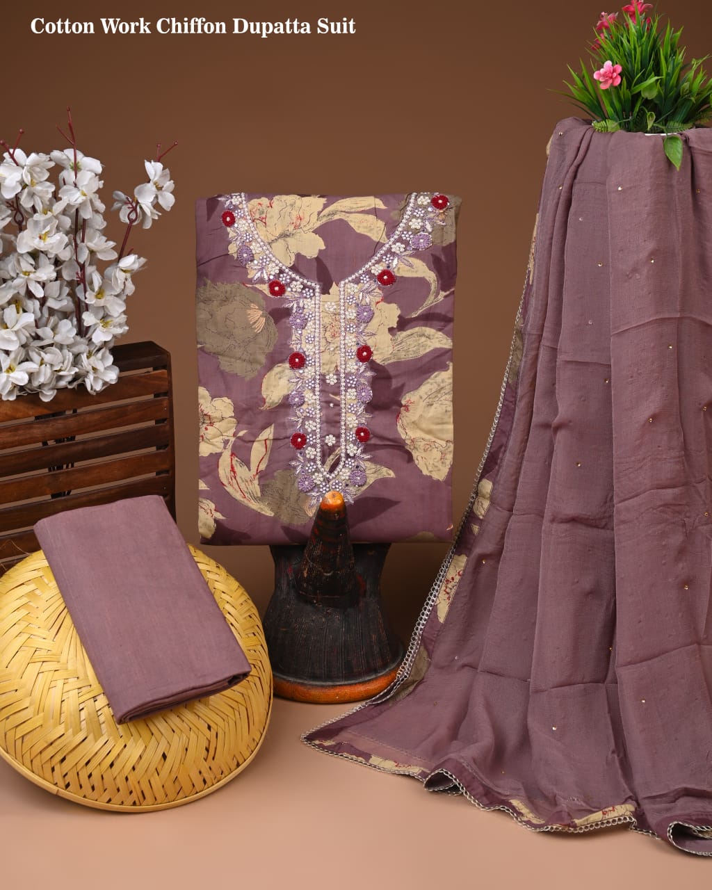 PREMIUM GOTA PATTI COTTON SUIT SET WITH CHIFFON DUPATTA