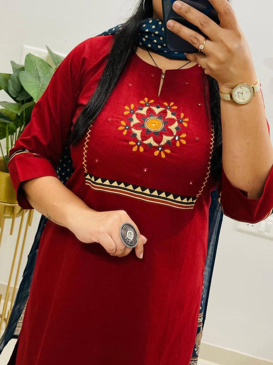 Beautiful pure cotton kurti pant dupatta set