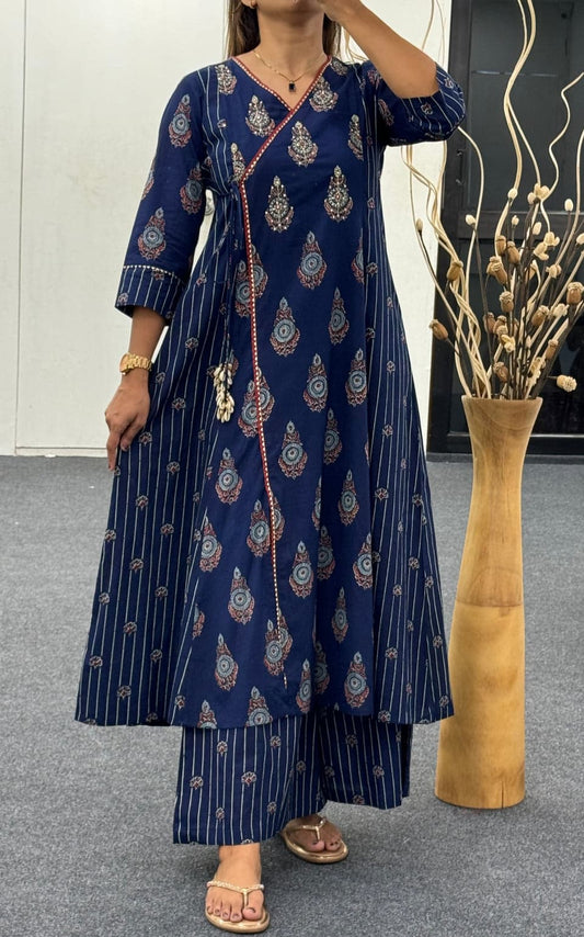 Pure Cotton kurti with print with pant and mulmul printed dupatta
