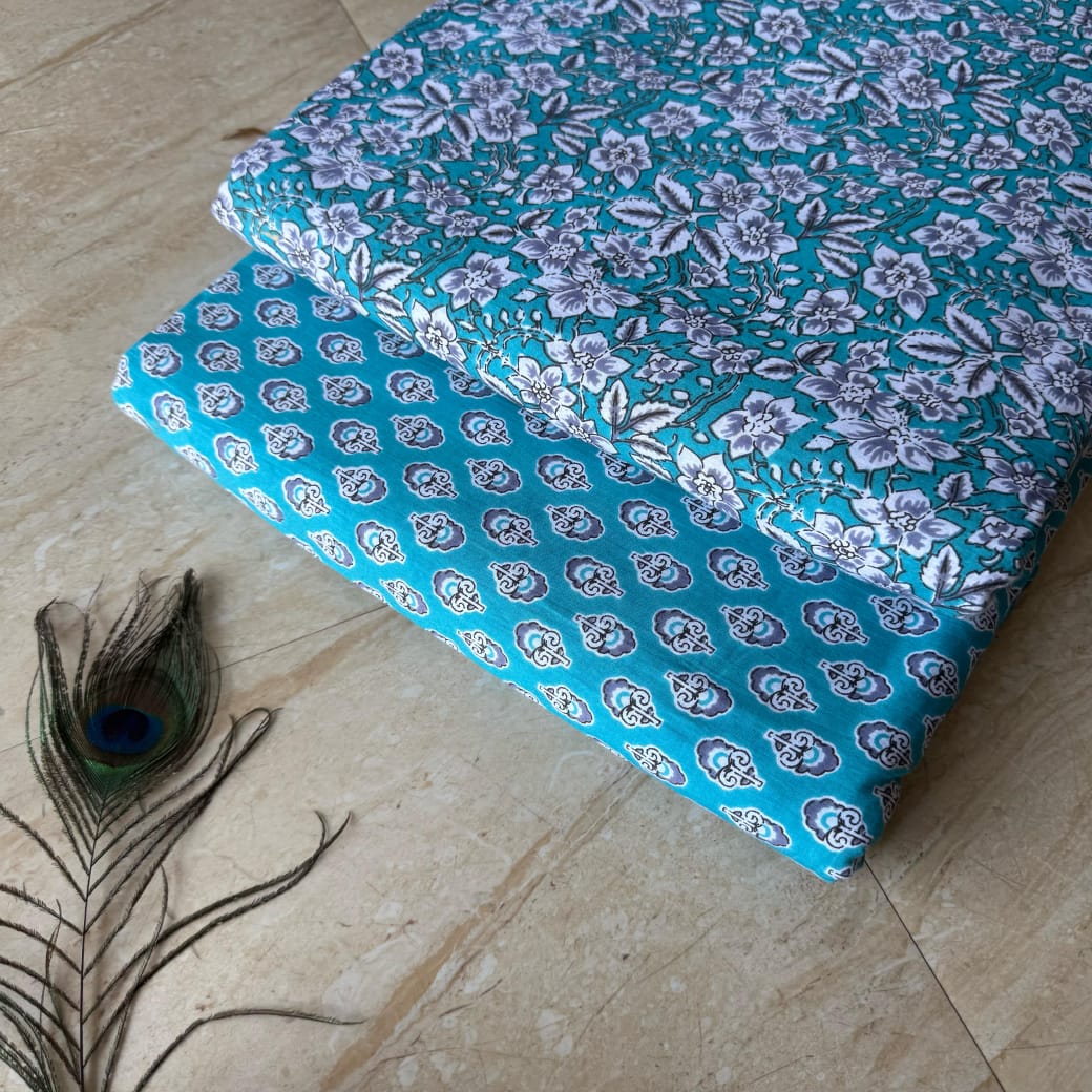 Elegant Hand Block Printed Cotton Top And Bottom Suit Sets(VKTB24)