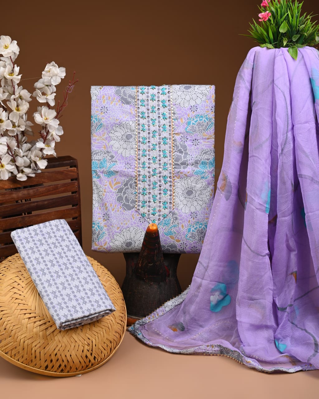 PREMIUM GOTA PATTI COTTON SUIT SET WITH CHIFFON DUPATTA