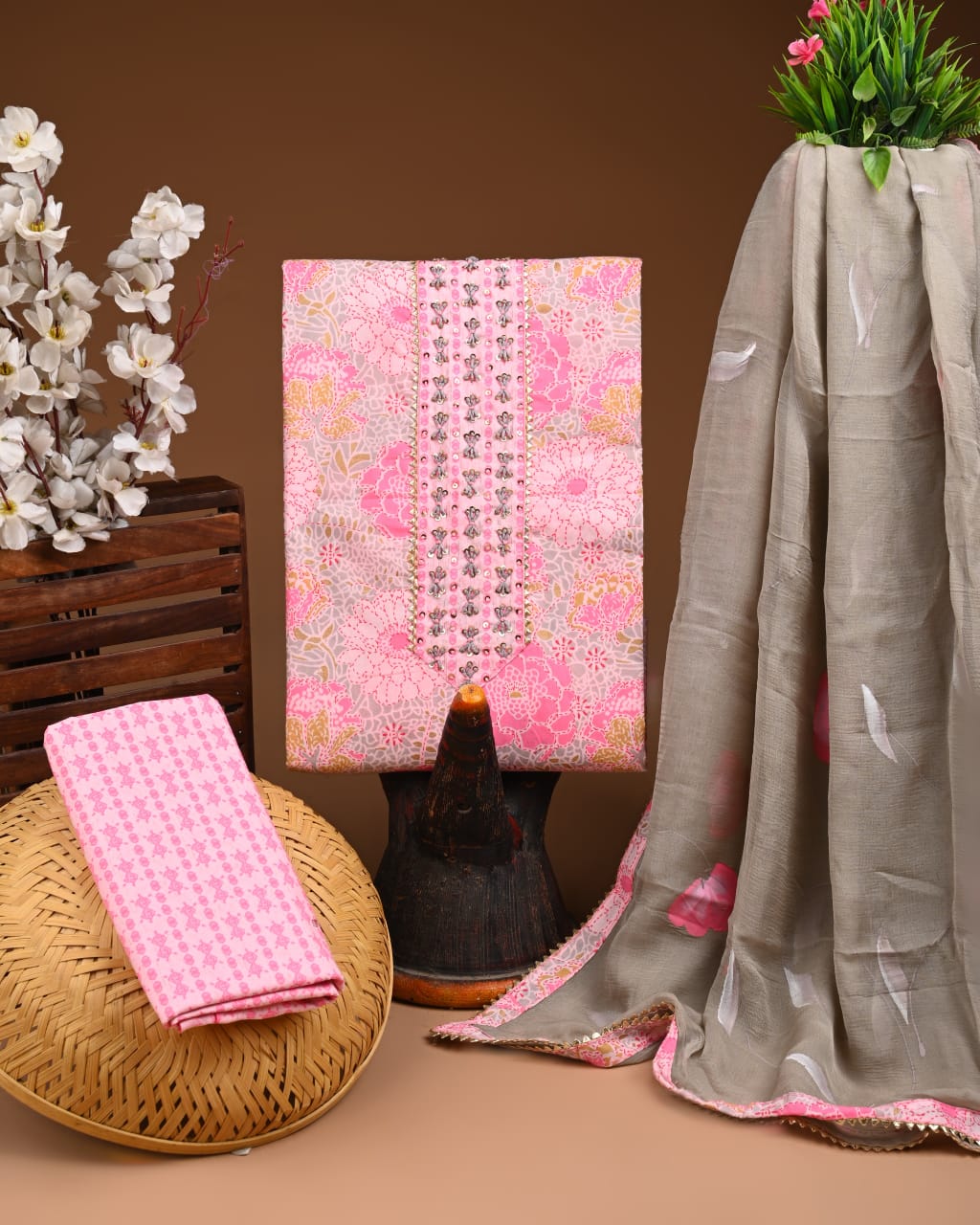 PREMIUM GOTA PATTI COTTON SUIT SET WITH CHIFFON DUPATTA