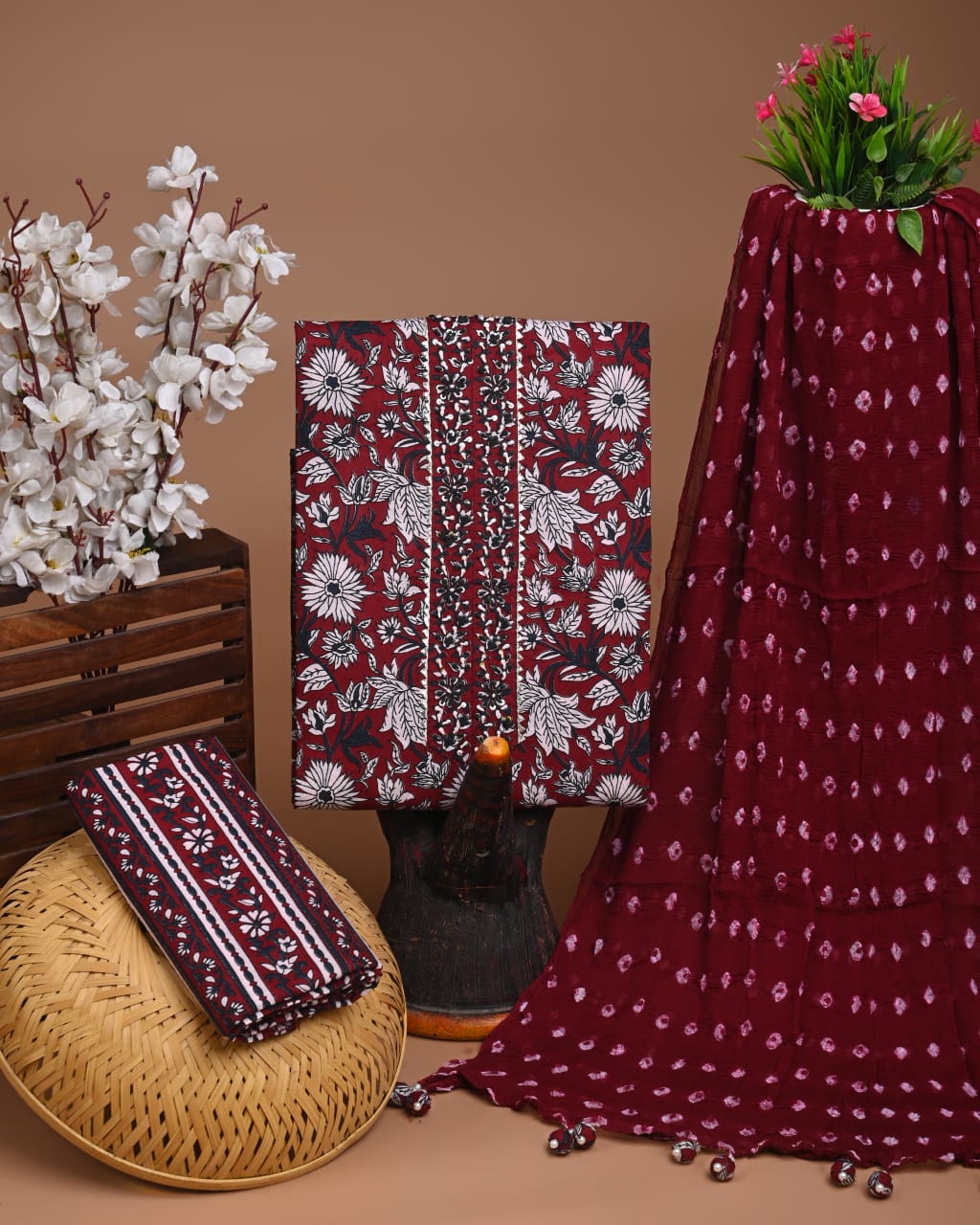 GOTA PAATI WORK COTTON SUIT WITH CHIFFON DUPATTA