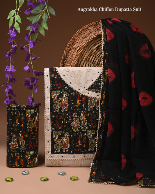 PREMIUM GOTA PATTI COTTON SUIT SET WITH CHIFFON DUPATTA