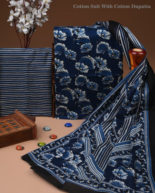 Exclusive Hand Block Cotton Suit With Cotton Dupatta