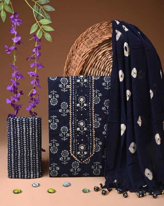 PREMIUM GOTA PATTI COTTON SUIT SET WITH CHIFFON DUPATTA