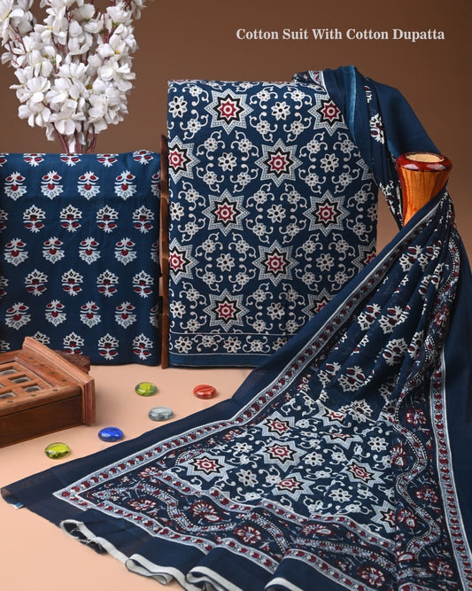 Exclusive Hand Block Cotton Suit With Cotton Dupatta