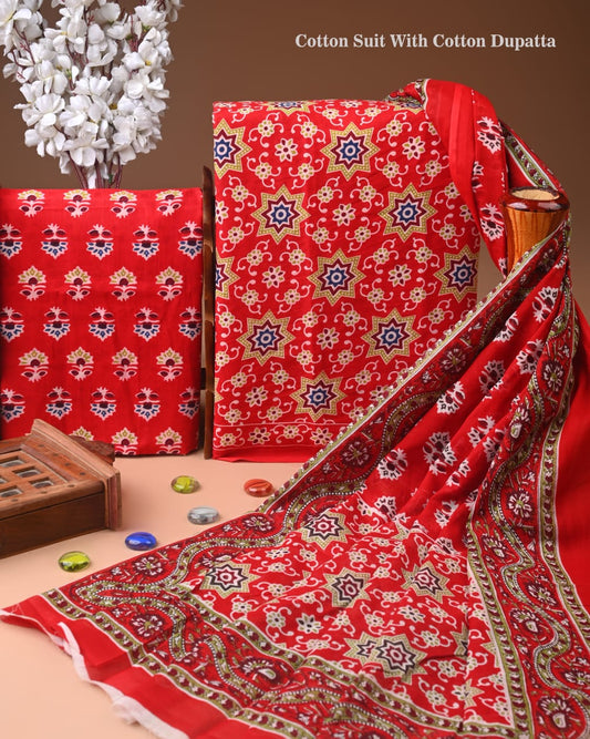 Exclusive Hand Block Cotton Suit With Cotton Dupatta