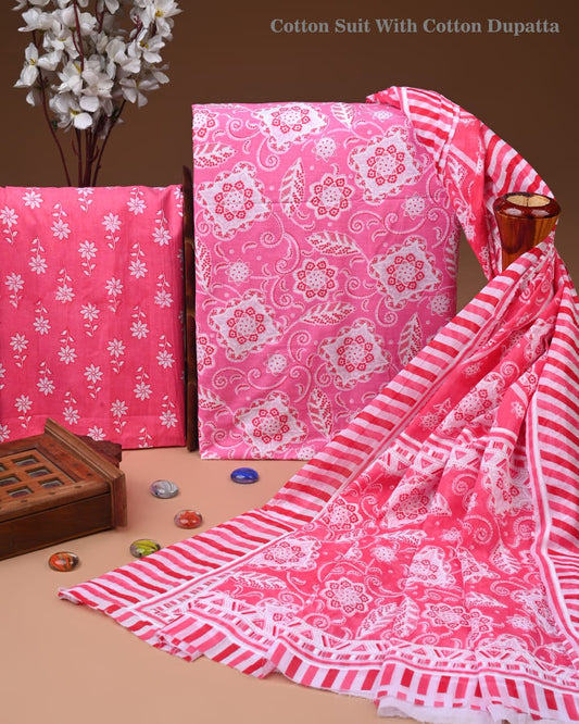Exclusive Hand Block Cotton Suit With Cotton Dupatta