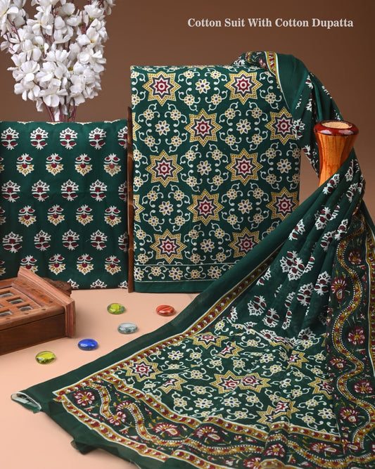 Exclusive Hand Block Cotton Suit With Cotton Dupatta
