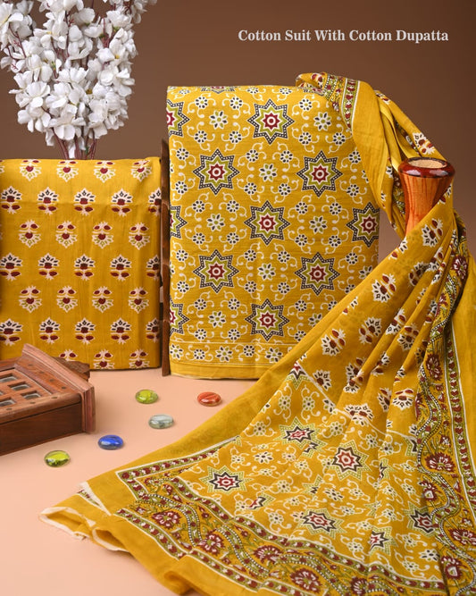 Exclusive Hand Block Cotton Suit With Cotton Dupatta