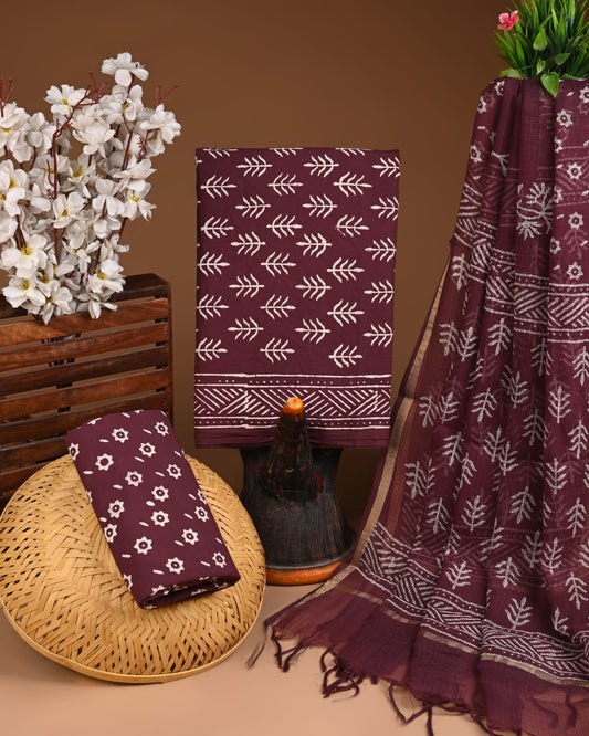 Exclusive Hand Block Cotton Suit With Kota Doriya Dupatta