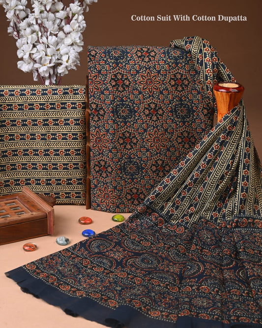 Exclusive Hand Block Cotton Suit With Cotton Dupatta