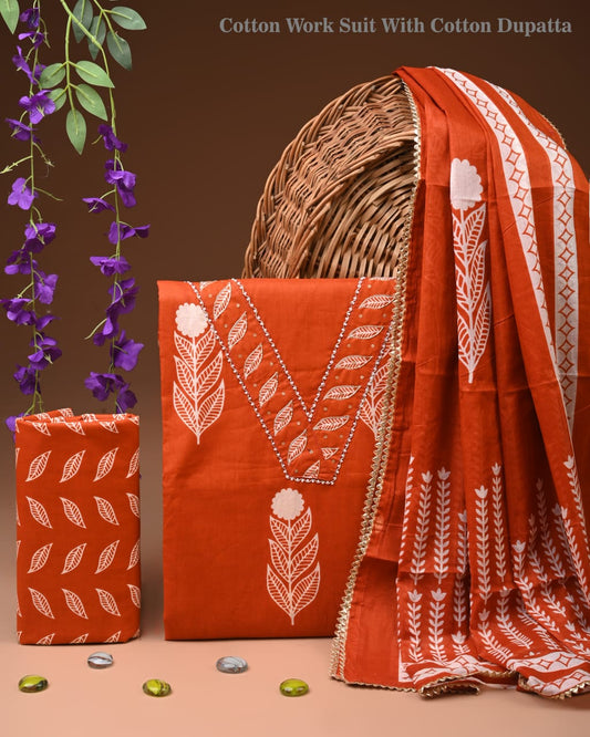 PREMIUM GOTA PATTI COTTON SUIT SET WITH COTTON DUPATTA