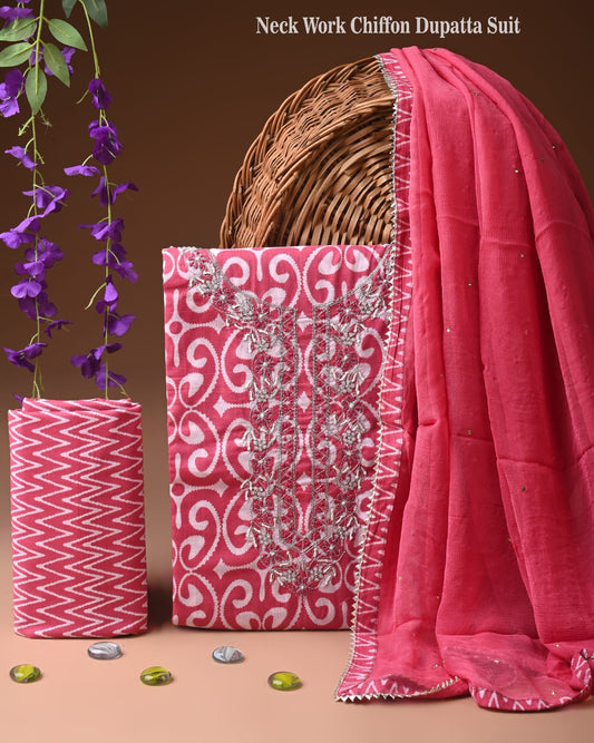 PREMIUM GOTA PATTI COTTON SUIT SET WITH CHIFFON DUPATTA