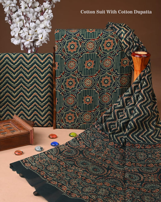 Exclusive Hand Block Cotton Suit With Cotton Dupatta