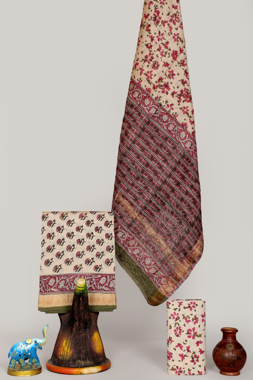 Premium Hand Block Printed Maheshwari Silk Suit