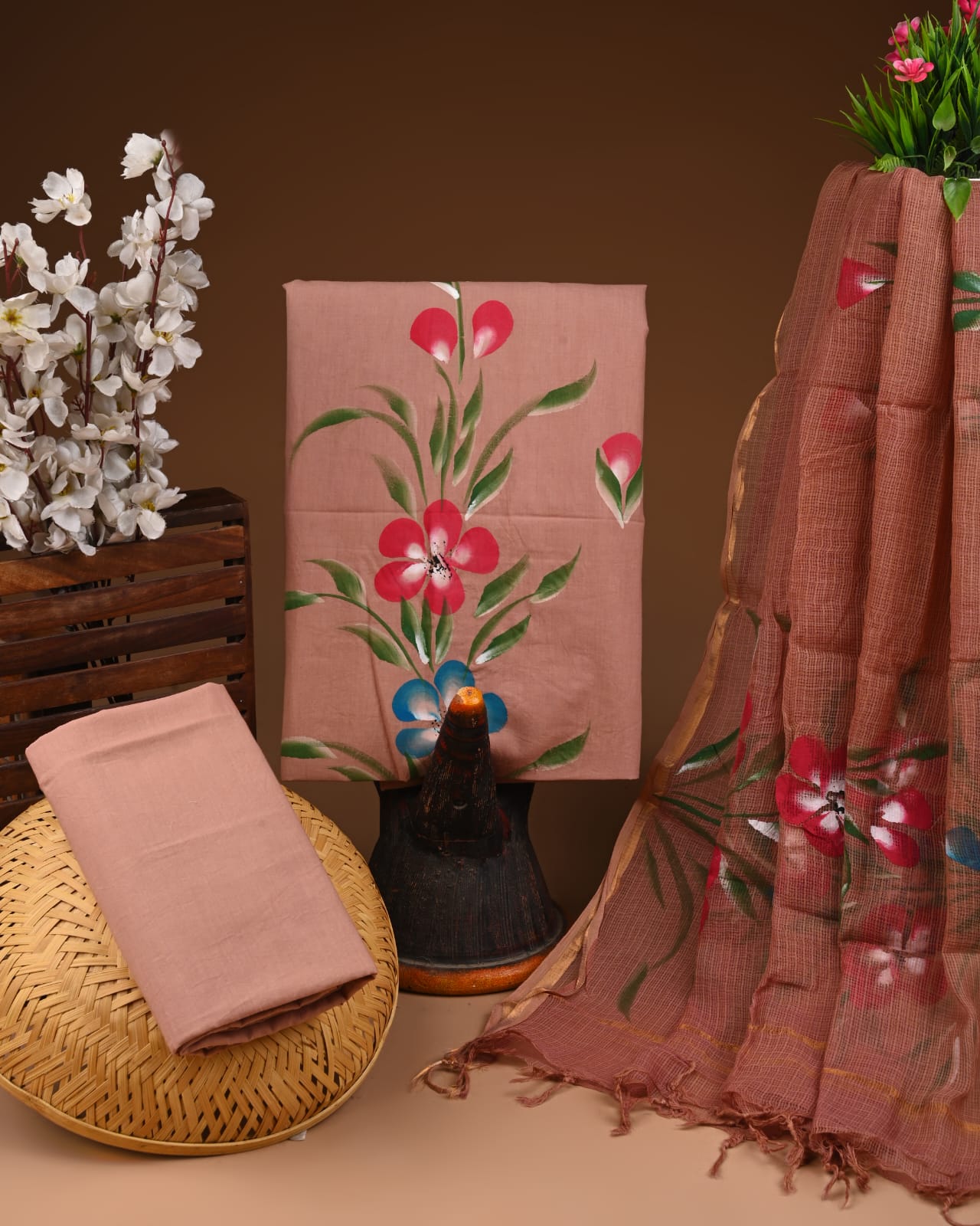Exclusive Hand Block Cotton Suit With Kota Doriya Dupatta