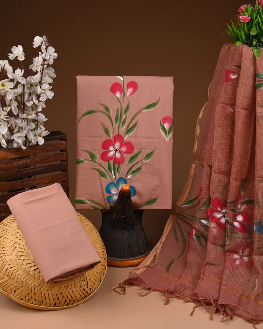 Exclusive Hand Block Cotton Suit With Kota Doriya Dupatta
