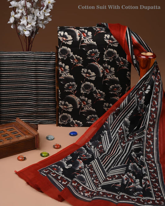 Exclusive Hand Block Cotton Suit With Cotton Dupatta