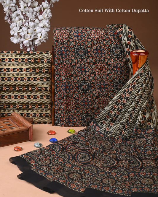Exclusive Hand Block Cotton Suit With Cotton Dupatta