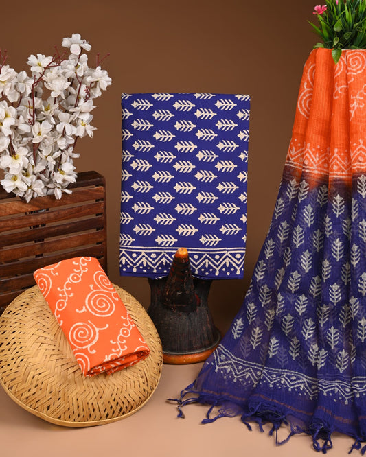 Exclusive Hand Block Cotton Suit With Kota Doriya Dupatta