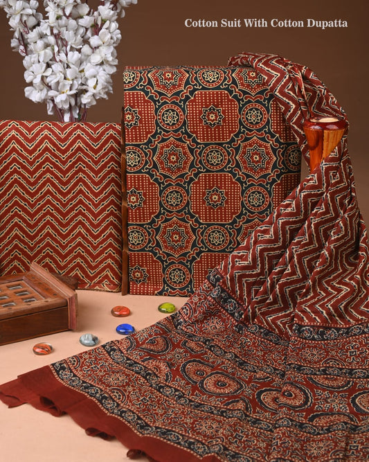 Exclusive Hand Block Cotton Suit With Cotton Dupatta