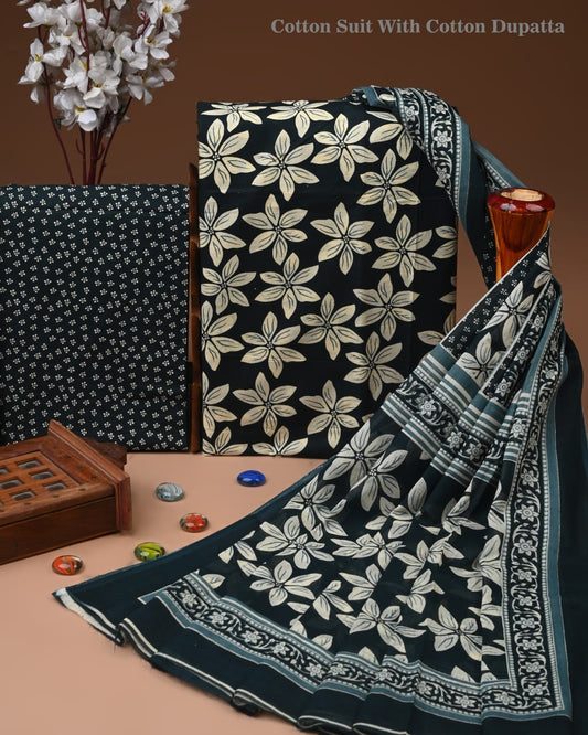 Exclusive Hand Block Cotton Suit With Cotton Dupatta