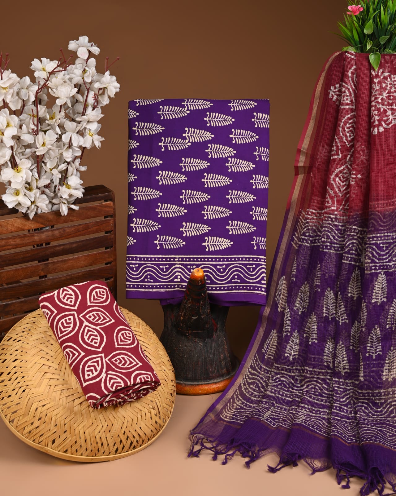Exclusive Hand Block Cotton Suit With Kota Doriya Dupatta